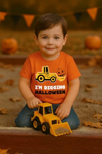 Tstars Bulldozer Pumpkin Face Halloween Shirt - Toddler Boys Construction T-Shirt for Kids Trick or Treat Outfit2