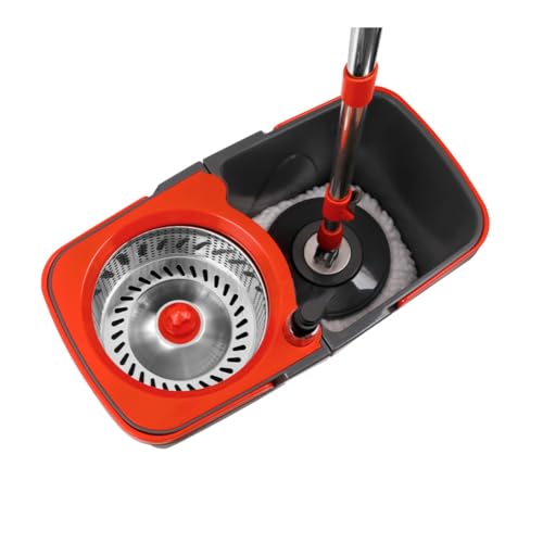 Mop Giratório Duo em Inox: Limpeza Prática e Rápida com Balde de 13L e Cabo Extra Longo e Retrátil.