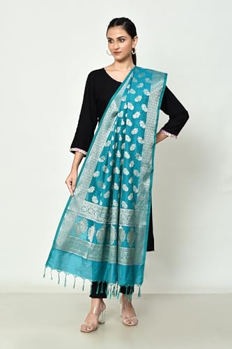 Banarasi Dupatta for Women – Kataan Silk Blend, Light Gold Zari Work, Ethnic Shawl/Scarf2