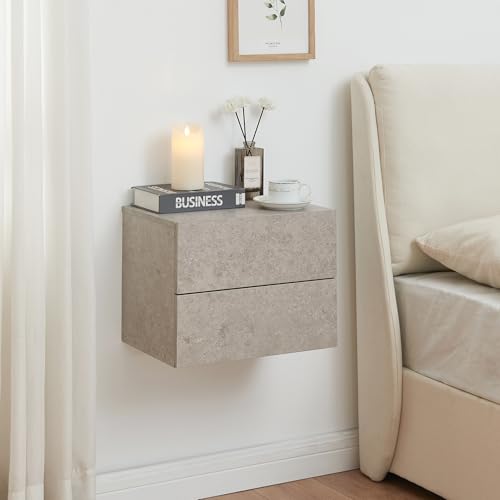 [en.casa] Mesa de Noche Flotante Ampfing con 2 Cajones Mesita de Noche Auxiliar Suspendida Dormitorio Recibidor Salón 40 x 29 x 30 cm - Efecto hormigón Claro