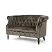 Christopher Knight Home Milani Tufted Scroll Arm Velvet Loveseat, Grey / Dark Brown