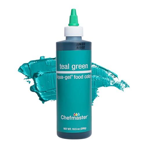 Chefmaster Teal Green Liqua-Gel Food Coloring | Vibrant Color | Professional-Grade Dye for Icing, Frosting, Fondant | Baking &amp; Decorating | Fade-Resistant | Easy-to-Use | Made in USA | 10.5 oz