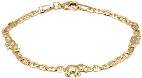 Barzel 18K Gold Plated Flat Marina Elephant Anklet For Women- Made In Brazil