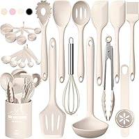 Umite Chef Silicone Kitchen Cooking Utensils Set, 22Pcs Heat Resistant Kitchen Utensils, Spatula, Spoon, Whisk, Dishwasher Safe Kitchen Utensil Gadgets Tools Set for Nonstick Cookware(Khaki)