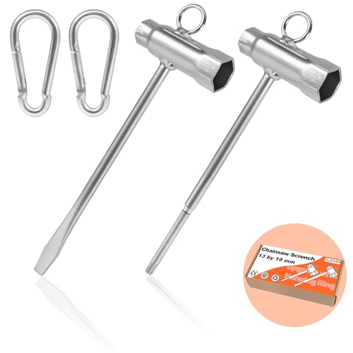 YUEARN Chainsaw Wrench 2 Pack Chainsaw Scrench Tool with Anti-Loss Hanging Ring Compatible with Stihl Husqvarna 13x19mm T-Wrench & T27 Screwdriver Spanner