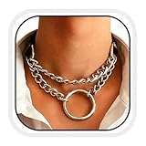 CLOACE Punk Gothic Choker Necklace Black Leather Chain Circle Necklaces Gothic Collar Chokers Rock O-Ring Wide Necklace Halloween Costume Jewelry Adjustable for Women