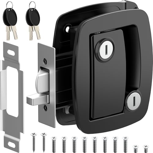 Image of WELLUCK RV Door Lock Replacement with Paddle Deadbolt, 100% Metal Camper Door Latch Handle Lock, RV Entry Door Lock for Camper Horse Travel Trailer Cargo Hauler