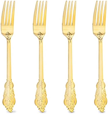 Ciaell 200PCS Gold Plastic Forks - Heavy Duty Plastic Forks - 7.48 Inch Heavyweight Gold Forks - Disposable Gold Dessert Forks Perfect for Parties & Weddings & Dinners