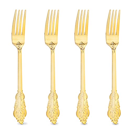 Ciaell 200Pcs Gold Plastic Forks - Heavy Duty Plastic Forks - 7.48 Inch Heavyweight Gold Forks - Disposable Gold Dessert Forks Perfect For Parties & Weddings & Dinners #TOP25