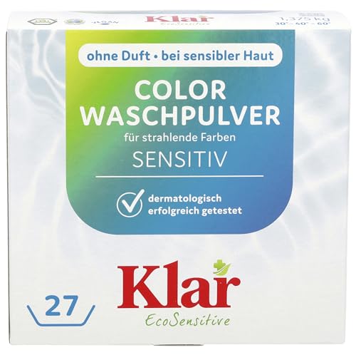Klar Color Pulver 1,375kg, ohne Duft, 27 Waschladungen, für Allergiker, vegan