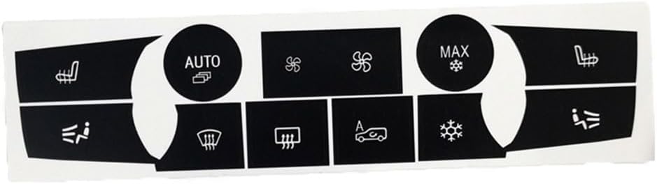 AC Control Button Repair Sticker Kit E70 (2006–2013) & X6 E71 (2008–2014) – PVC Climate Panel Overlay with Black Background and White Lettering, 50 × 200 mm