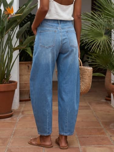 Image of Saodimallsu Womens Barrel Jeans Cropped High Waisted Baggy Wide Straight Leg Boyfriend Denim Pants for Casual Wear