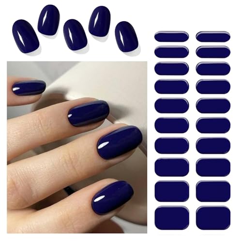 NATOSU 20 tiras de uñas de gel semicuradas, pegatinas de arte de esmalte de uñas reales, pegamento con purpurina de color, uñas de gel completamente envueltas, luz UV/LED requerida, azul marino