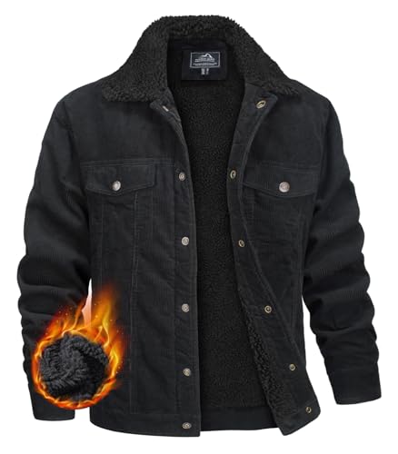 MAGNIVIT Men's Corduroy Fleece Cargo Jacket Winter Snap Button Lapel Sherpa Lined Trucker Cowboy Coat with 5 Pockets
