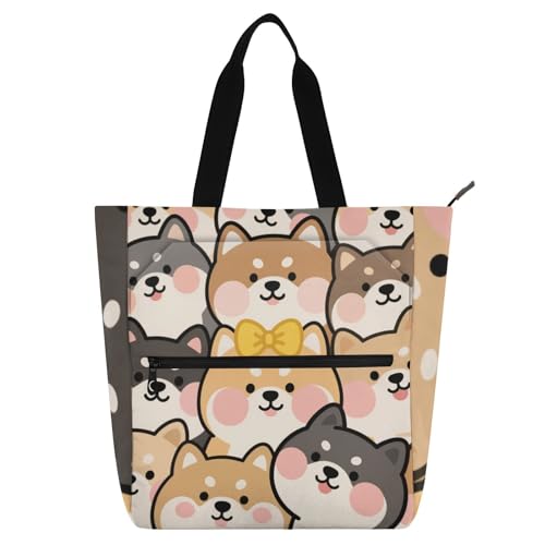 Bolso de mano para niños y adultos con diseño Shiba Inu impermeable con cierre