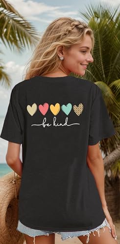 Be Kind Shirt Women Heart Leopard Graphic Kindness T-Shirts Short Sleeve Teacher T Shirt Summer Tee Shirts Loose Fit3