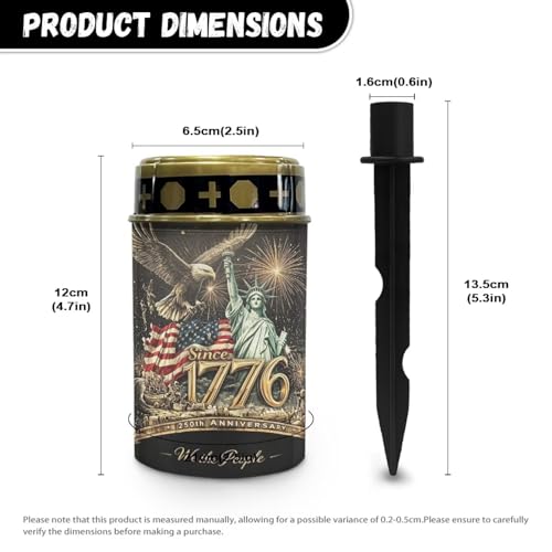 Image of Solar Powered Grave Lamp - Patriotic Since 1776 Eagle Design, Flameless Candle with Waterproof Stake, All-Year Outdoor Cemetery Decoration