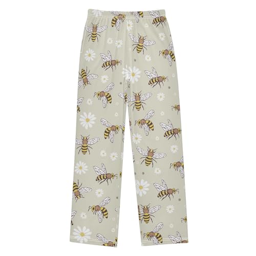 Bee and Daisy Florals Boys Long Pants Soft Trousers Elastic Waist Kids Lounge Bottoms with Pockets S-XL