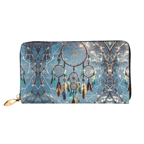 Portefeuille en cuir avec attrape-rêves femme, porte-cartes de crédit et pochette fine