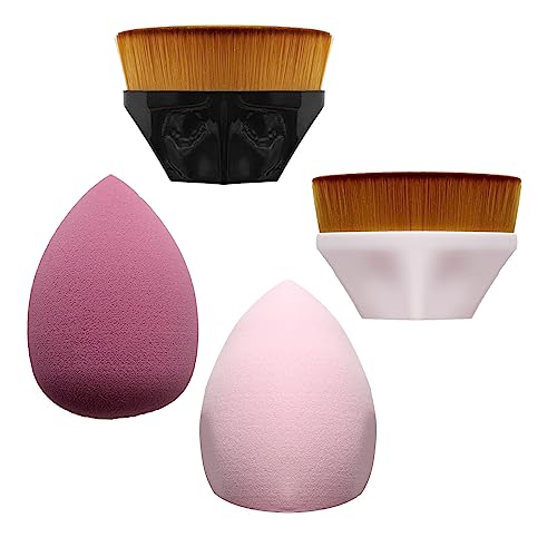2 x Grundierungspinsel, 2 x Make-up-Schwämmchen, Soft Touch-Grundierungspinsel in Blütenform, geeignet für Cremes oder Mischflüssigkeiten