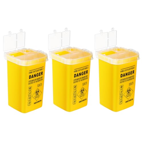 Gatuida 3 Piezas Contenedor De Agujas Desechables con Tapa Flip, 1 Litro Contenedor Agujas Desechables, Caja Portátil para Objetos Punzantes Eliminación Segura para Clínicas Laboratorios Y Tatuajes