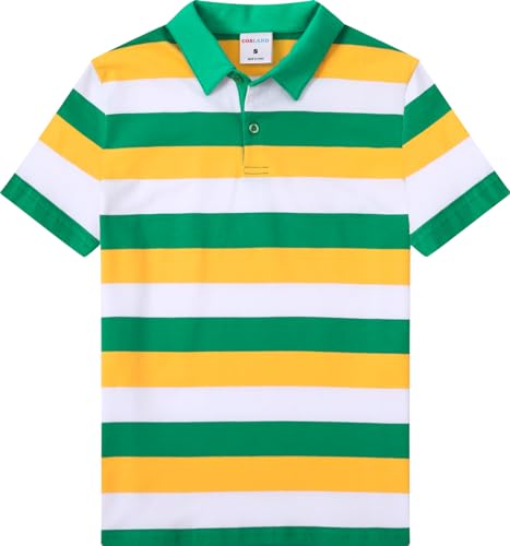 Image of COSLAND Green White and Orange Boys Striped Polo Kids Irish Shirt, Green White & Orange, L