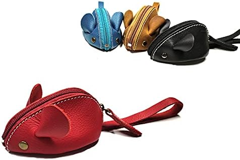 Genuine Leather Mouse Coin Purse Wallet, Womens Change Purse with Zipper, Cute Soft Leather Coin Pouch Mini Size - Christmas gift (Brown)