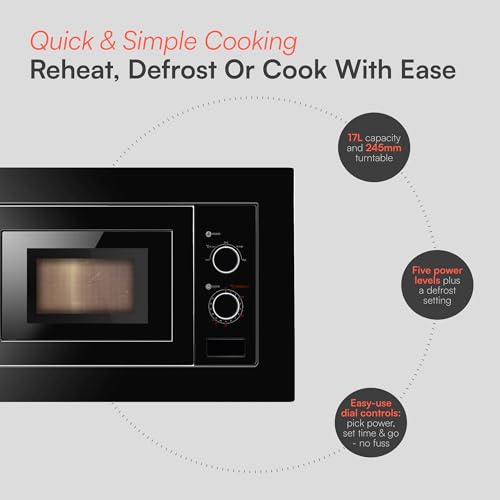 Cookology IM17LBK Built-in Integrated Microwave Oven in Black - 17 Litre Capacity - 24.5cm Turntable - 5 Power Levels - Frame Kit Included - Image 2