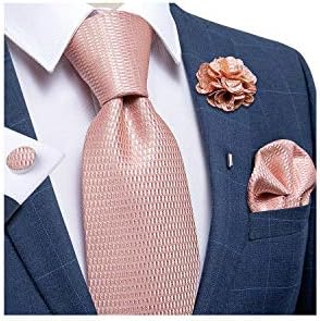 DiBanGu Silk Tie Woven Handkerchief Men's Necktie and Lapel Pin Brooch Set Paisley Plaid Solid Floral