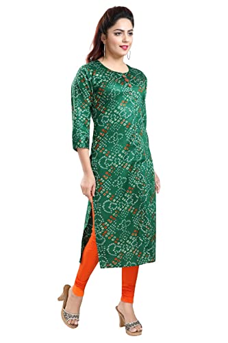 Image of DREAM & DZIRE Bandhani Kurti Green in Colour for Women of Cotton Satin Plus Size & Small Size.