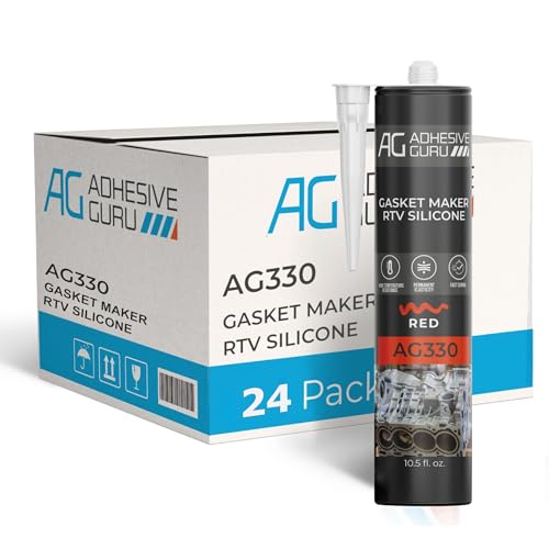 Adhesive Guru AG330 High Performance RTV High-Temp Silicone Gasket Maker and Sealant (24x10.5 fl oz), Heat Resistant from 104ºF to 572ºF, Red – 24 Pack
