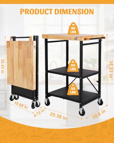 Image of Mythinglogic Foldable Kitchen Island Cart with Wood Top for Small Kitchens