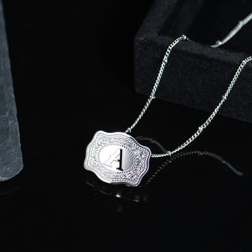 Rhodium-Plated Initial Letter Pendant Necklace with Embossed Belt Buckle, Western Cowgirl Initial Necklace for Women, Buy 1 Get 2 Chains, Personalized Jewelry Gift for Women and Men4