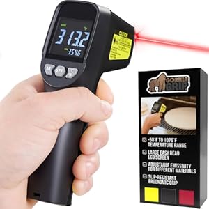 Gorilla Grip Infrared Digital Thermometer Gun, Instant Read Laser Adjustable Emissivity, Handheld Meat Grill Temperature Thermometers Cooking Pizza Oven, Griddle, Pool, Food Tool Temp Reader, Black