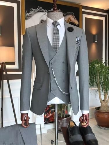 Men's 3 Piece Suit Slim Fit Double Breasted Tuxedo for Men Formal Wedding Prom Suits Blazer Vest Pants4