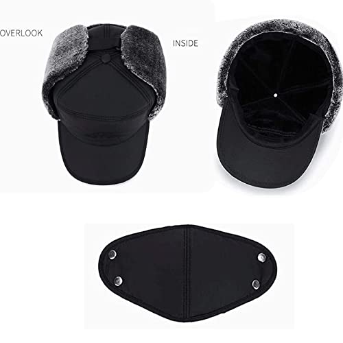 Mens Winter Windproof Warm Bomber Hat With Ear Flap,Cold Weather Skiing Hunting Fishing Gifts Trapper Hats For Men Christmas Black #TOP4