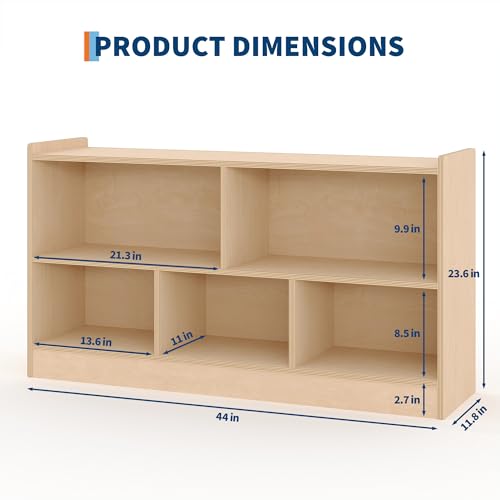 GarveeLife Wooden Bookshelf, 5-Section 2-Tier Toy Storage Organizer, Open Shelving Kids Book Shelf for Playroom Nursery Classroom Kindergarten by GarveeLife - Image 3