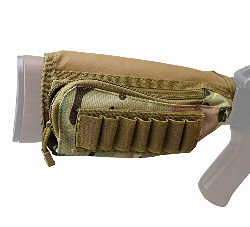 Gexgune Military Outdoor Tactical Rifle Buttstock Cheek Rest Ammo Pouch Portable Stock Shell Cartridge Holder Hunting Mag Pouch (CP)