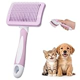Diboniur Katzenbürste Hundebürste, Selbstreinigende Bürste Für kurz- & langhaarige Hunde/Katzen/Kaninchen, Sauberes Haustierhaar von der Bürste mit Einem Knopf (Rosa)