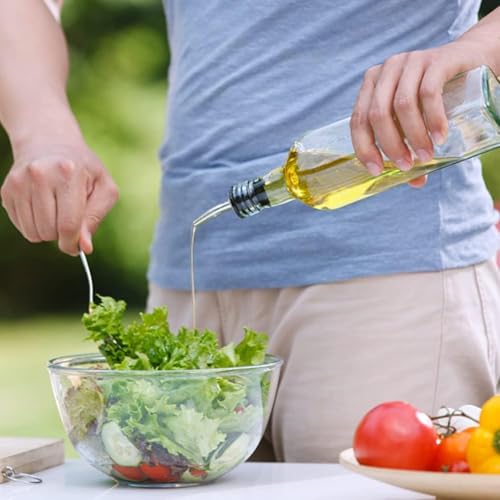 Leaflai 2 Pcs Green Glass Olive Oil Dispenser and Vinegar Dispenser Set with 2 Stainless Steel Pourers, 4 Labels, 1 Brush, 1 Funnel (500ml) for Kitchen, Cooking, Salad Dressing, Barbecue, Mixing by Leaflai - Used condition - US$9.81