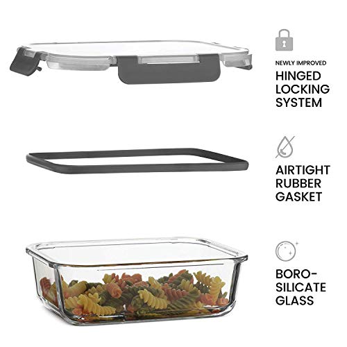 Image of Borosilicate Rectangle Glass Food Storage Container With Air Tight Lids - (Set of 3-370 ml, 640 ml, 1040 ml)