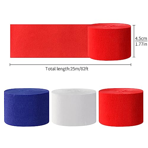Image of Fourth-4th of July Patriotic Party-Decorations Streamers - 9 Rolls Red White Blue Memorial-Day Supplies Crepe Tissue Paper Garland,Independence American Birthday Graduation Banner Decor Panduola