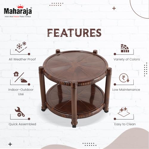 Image of Maharaja Plastic Coffee Table with Wheels - Multipurpose Trolley Table for Home, Living Room, Balcony & Office Use (Teakwood.)