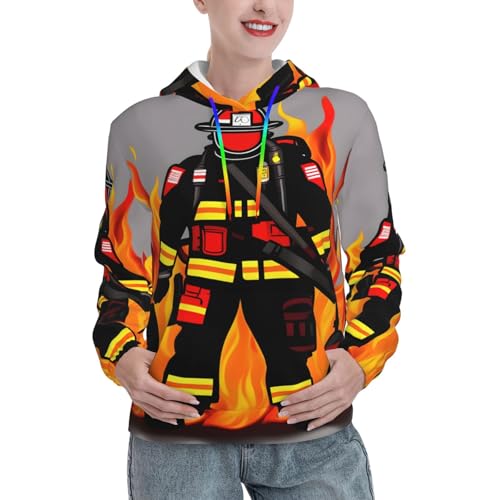 Sweat à capuche imprimé pompier femme vêtement automne tendance avec poche
