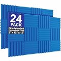Foam Factory Inc 24 Pack Color Acoustic Foam Panel Studio Soundproofing Wedge Wall Tiles 12” X 12” X 2” (Blue)