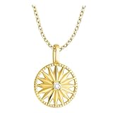 Sofia Milani - Collana da Donna in Argento 925 - Placcata in Oro con Pietra Zircone - Ciondolo a Circolo Stella del Sole - N0890