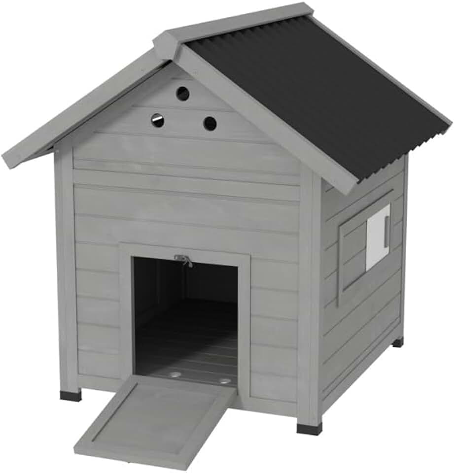 Wooden Duck House 35.5x30.75x36.25 in Light Gray with Black Roof