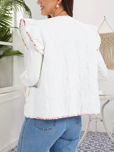 HOULENGS Women's Flutter Sleeve Printed Puffer Vest Sleeveless Quilted Jackets Button Down Padded Gilet Coats with Pockets2