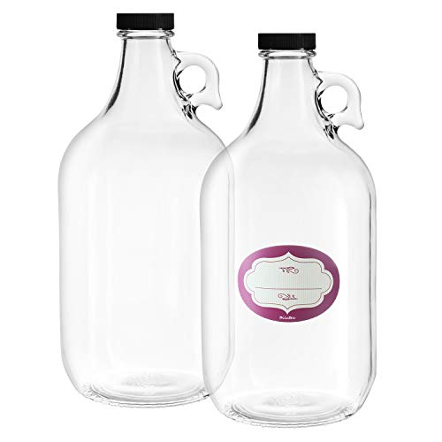 2 Pack – Half Gallon Glass Jugs – Multi Purpose – Heavy Duty – 64 Oz Clear Glass Water Bottles with Airtight Lids and Labels – Great for Kombucha, Cold Brew Coffee, Tea and More – Food Grade BPA Free