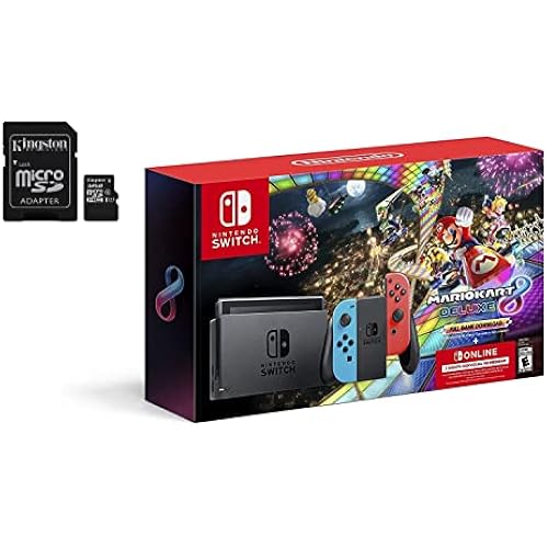 Nintendo Switch Mario Kart 8 Deluxe Accessories Bundle with Neon Blue & Neon Red Joy-Con & 32GB SD Card